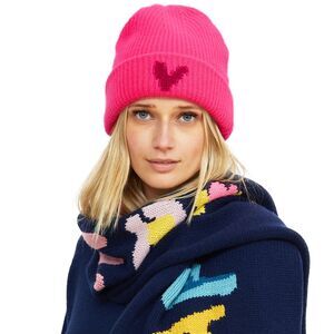 KERRI ROSENTHAL Hat Womens Neon Pink Beanie Hidden Heart 100% Cashmere $178